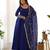 Dark-blue faux georgette embroidered flared gown set