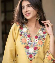 Light-yellow crepe embroidered kurta set