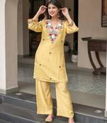 Light-yellow crepe embroidered kurta set