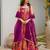 Orange art silk printed flared gown set