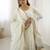 Light-off-white silk blend embroidered flared gown set