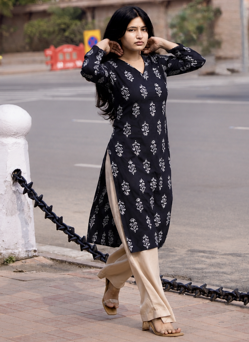 Rayon Printed Jaipuri Kurtas & Kurtis