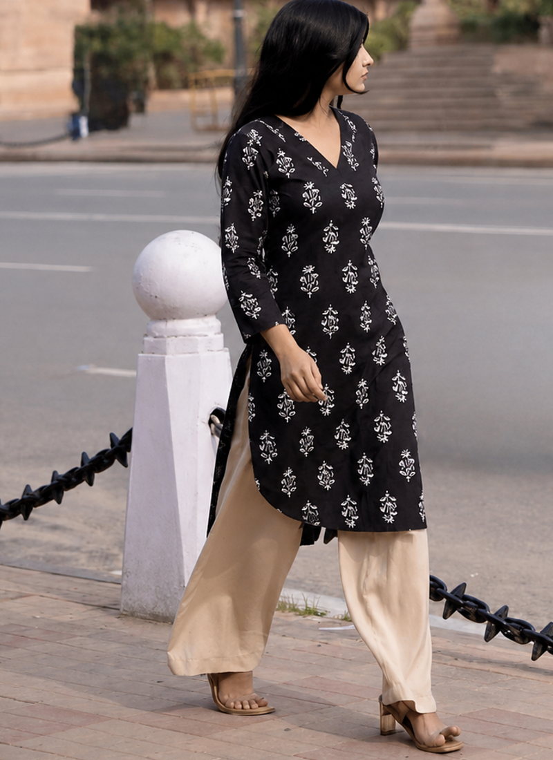 Rayon Printed Jaipuri Kurtas & Kurtis
