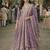 Purple silk blend embroidered flared gown set