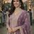 Purple silk blend embroidered flared gown set