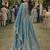 Blue silk blend embroidered flared gown set