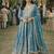 Blue silk blend embroidered flared gown set