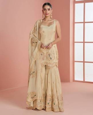 Light-ivory silk blend embroidered palazzo set 1