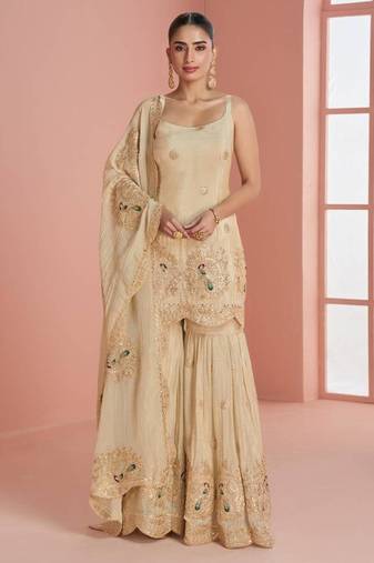 Light-ivory silk blend embroidered palazzo set