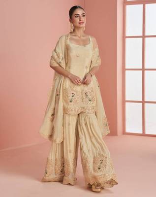 Light-ivory silk blend embroidered palazzo set 2