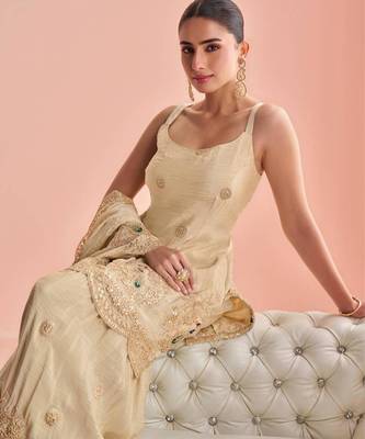 Light-ivory silk blend embroidered palazzo set 3