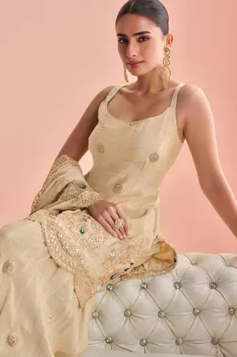 Light-ivory silk blend embroidered palazzo set