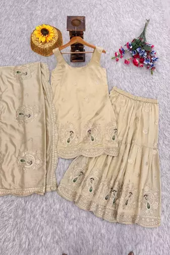 Light-ivory silk blend embroidered palazzo set