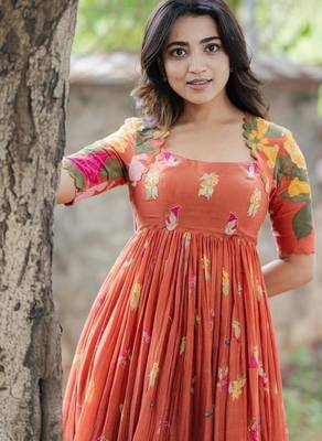 Orange cotton poly printed one piece 2
