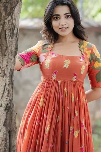 Orange cotton poly printed one piece