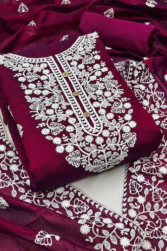 Maroon cotton embroidered salwar kameez