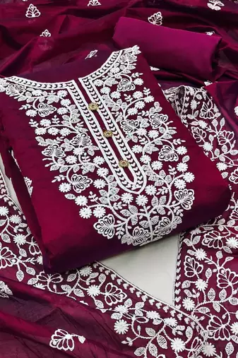 Maroon cotton embroidered salwar kameez