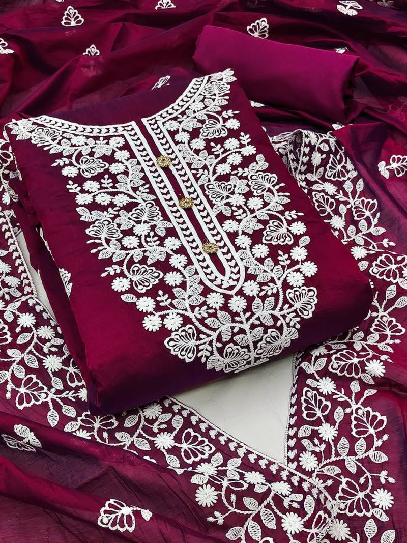 Maroon cotton embroidered salwar kameez