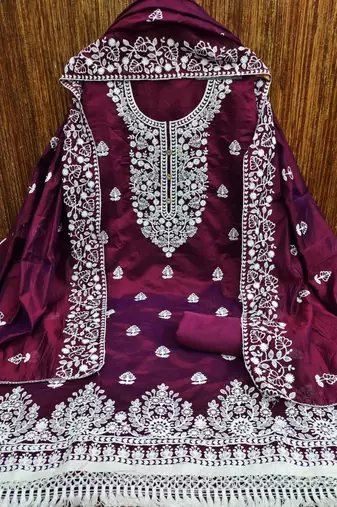 Maroon cotton embroidered salwar kameez