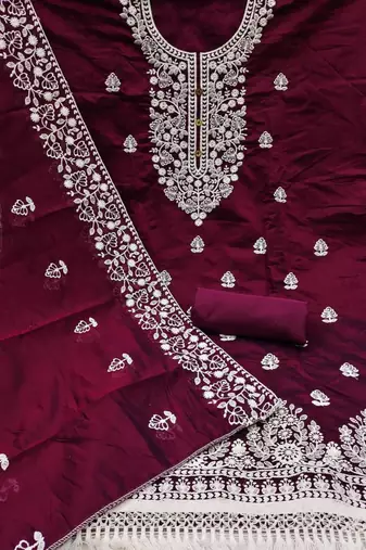 Maroon cotton embroidered salwar kameez