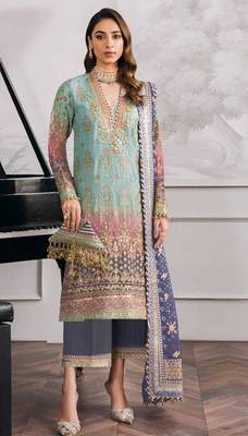 Light-blue faux georgette embroidered salwar kameez 1