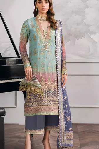 Light-blue faux georgette embroidered salwar kameez