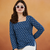 Women's rayon handprinted designer casual wear ethnic blue short kurti