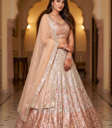 antique gold Embellished Dual Sequins Heavy  Net Lehenga Choli Set