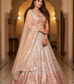 antique gold Embellished Dual Sequins Heavy  Net Lehenga Choli Set