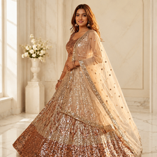 antique gold color Embellished Dual Sequins Heavy work  Net Lehenga Choli Set