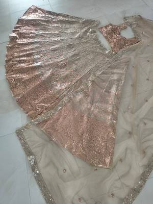 antique gold color Embellished Dual Sequins Heavy work  Net Lehenga Choli Set 2