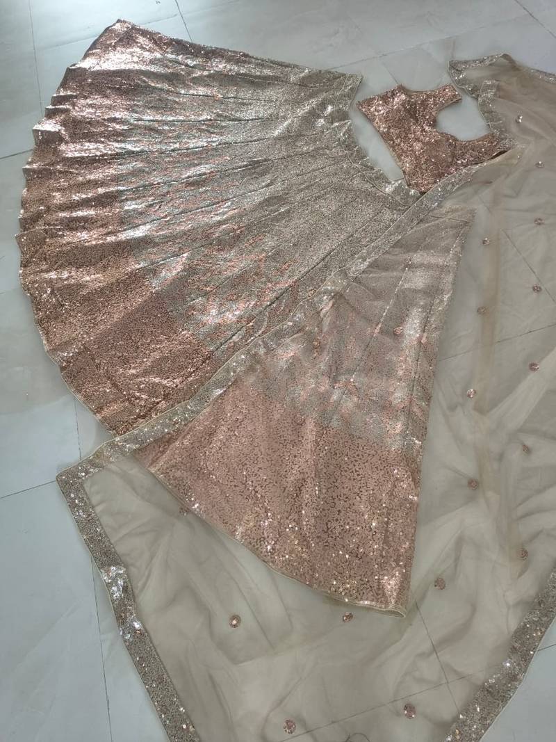 antique gold color Embellished Dual Sequins Heavy work  Net Lehenga Choli Set