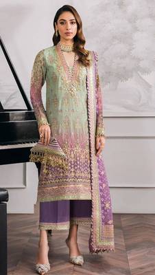 Light-green faux georgette embroidered salwar kameez 1