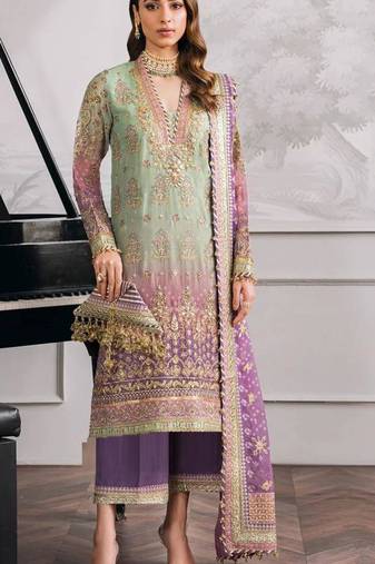 Light-green faux georgette embroidered salwar kameez