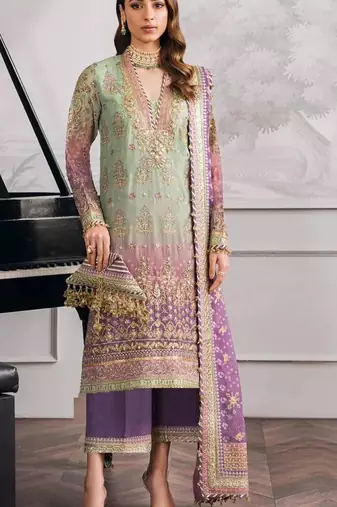 Light-green faux georgette embroidered salwar kameez
