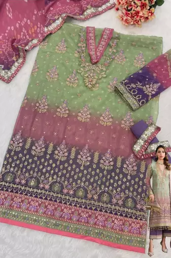 Light-green faux georgette embroidered salwar kameez