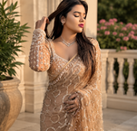 Cream Color  Beautiful sequins and Beads Embroidery Work with fancy latkan Net Saree