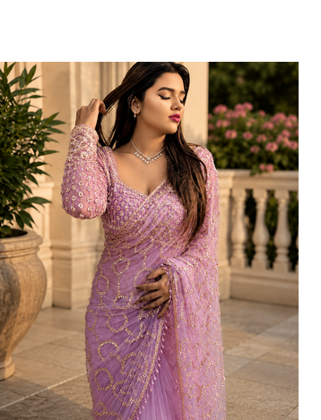 Pink Color  Beautiful sequins and Beads Embroidery Work with fancy latkan Net Saree 1