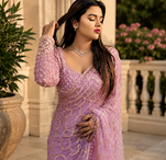 Pink Color  Beautiful sequins and Beads Embroidery Work with fancy latkan Net Saree