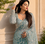 Sky Blue Color  Beautiful sequins and Beads Embroidery Work with fancy latkan Net Saree