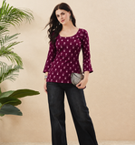 Rayon Handprinted Maroon Short Kurti 