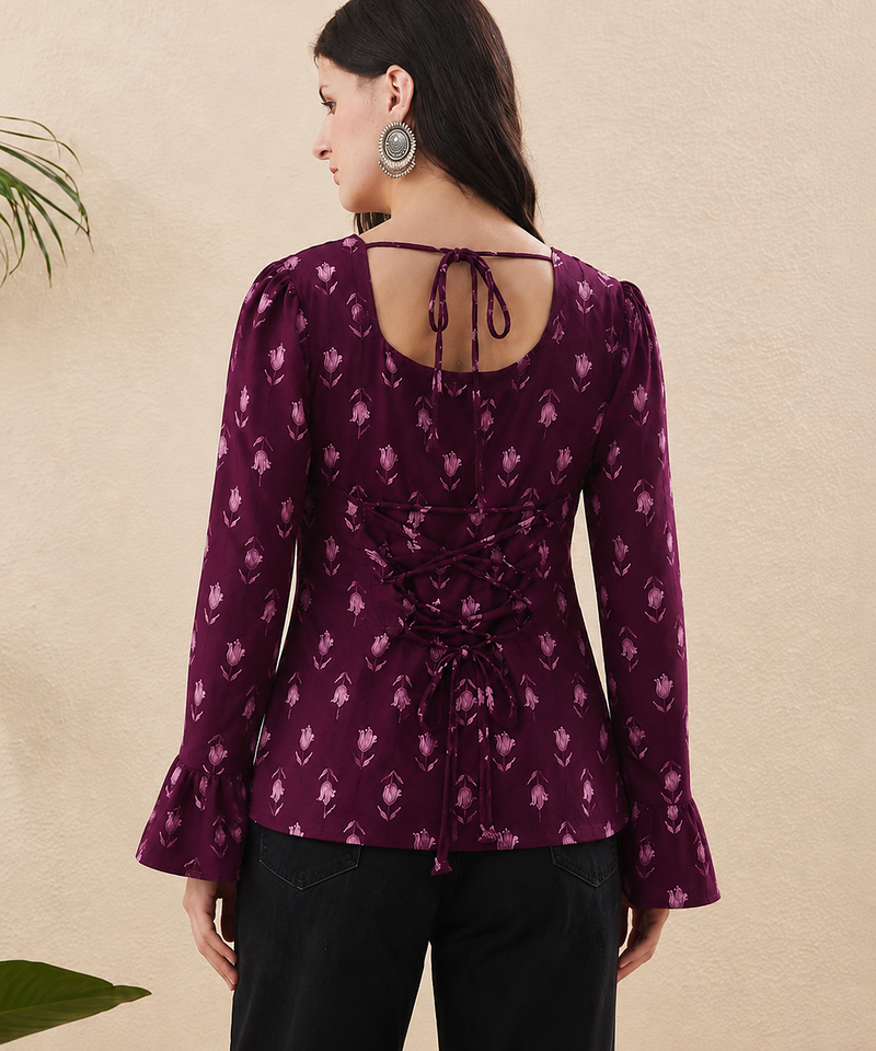 Rayon Handprinted Maroon Short Kurti 