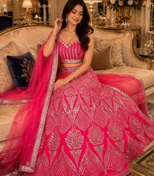 Rani Pink color Embellished Coding Work Foil Sequins Work Real Mirror Work Satin silk bland Lehenga Choli Set