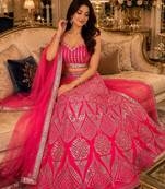 Rani Pink color Embellished Coding Work Foil Sequins Work Real Mirror Work Satin silk bland Lehenga Choli Set