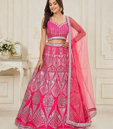 Rani Pink color Embellished Coding Work Foil Sequins Work Real Mirror Work Satin silk bland Lehenga Choli Set