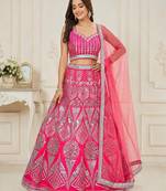 Rani Pink color Embellished Coding Work Foil Sequins Work Real Mirror Work Satin silk bland Lehenga Choli Set