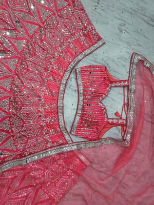Rani Pink color Embellished Coding Work Foil Sequins Work Real Mirror Work Satin silk bland Lehenga Choli Set 4