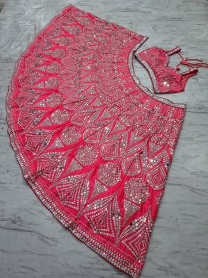 Rani Pink color Embellished Coding Work Foil Sequins Work Real Mirror Work Satin silk bland Lehenga Choli Set 5