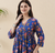 Rayon Floral Handprinted Blue Short Kurti