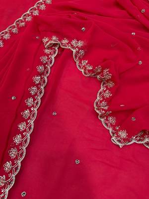 Red Color  Beautiful sequins Embroidery Work Georgette Saree 2